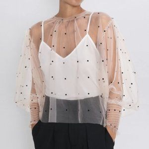Zara Semi-Sheer Polka Dot Blouse
